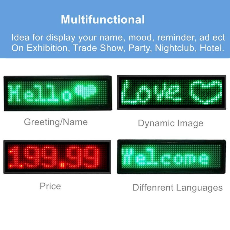 OUHL LED Name Badge, OUHL Upgraded LED Name Tags Rechargeable Cellphone Programmable Business Badges Mini LED Display for Shop Hotel Exhibition(Green) - Image 3